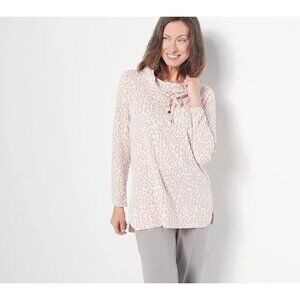 AnyBody Women's Leopard French Terry Pullover Sz S Cozy Soft Athleisure Comfort